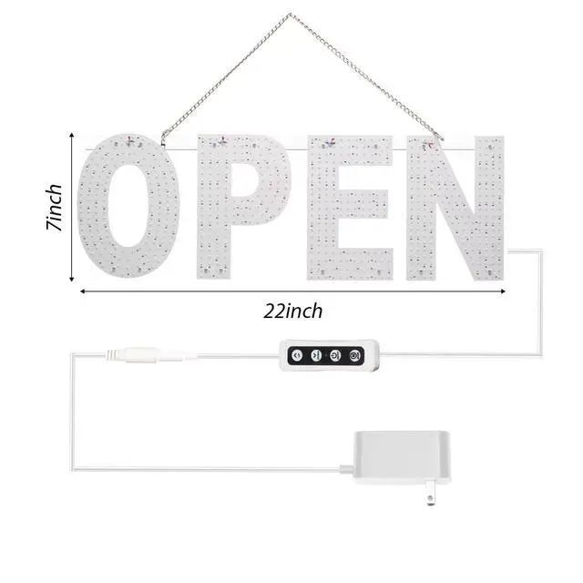 Alt view image 6 of 7 - LED Open Sign for Business,22"x7" Dimmable Brightness Large Electric Light Up Sign, Hanging Installation for Store Restaurant Office Bar Hotel Salon (warm white)