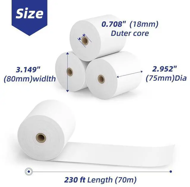 Alt view image 2 of 6 - 30 Rolls 3 1/8 x 230 Thermal Paper Receipt Rolls 55 GSM Premium Quality Thick paper For POS Cash Register BPA Free