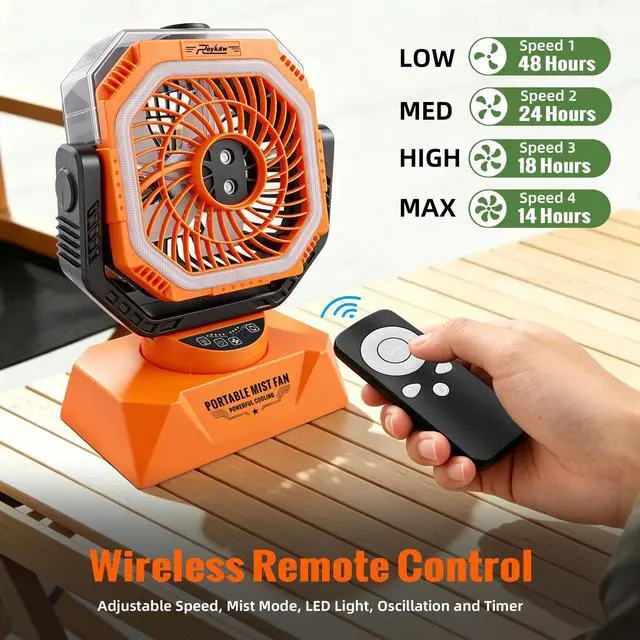 Alt view image 3 of 7 - 48Hrs Golf Cart Misting Fan, 2-in-1 Large Golf Cart Fan & Camping Fan w/ 2 Spray Modes/4 Powerful Speeds/3 Ultra-Bright LED Lights/Oscillation, with Detachable Base & Cup Holder for Golf Cart