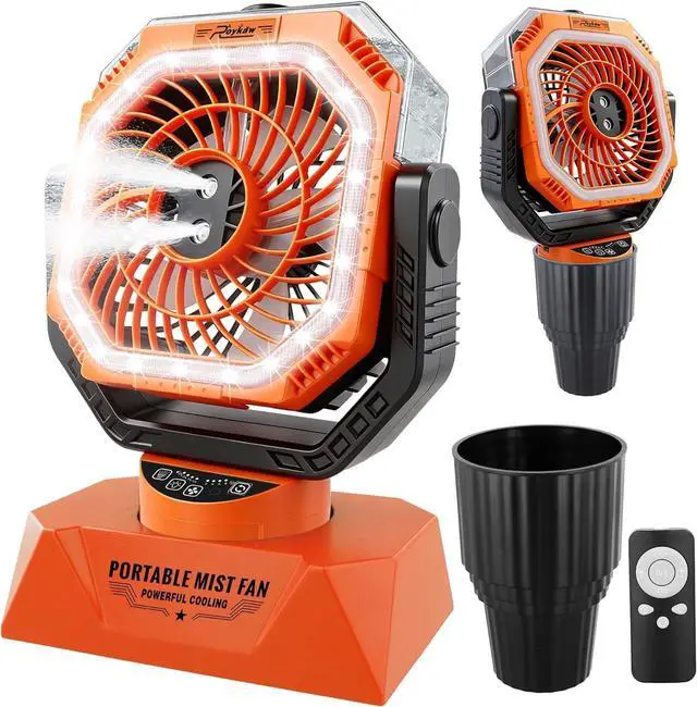 Main image of 48Hrs Golf Cart Misting Fan, 2-in-1 Large Golf Cart Fan & Camping Fan w/ 2 Spray Modes/4 Powerful Speeds/3 Ultra-Bright LED Lights/Oscillation, with Detachable Base & Cup Holder for Golf Cart