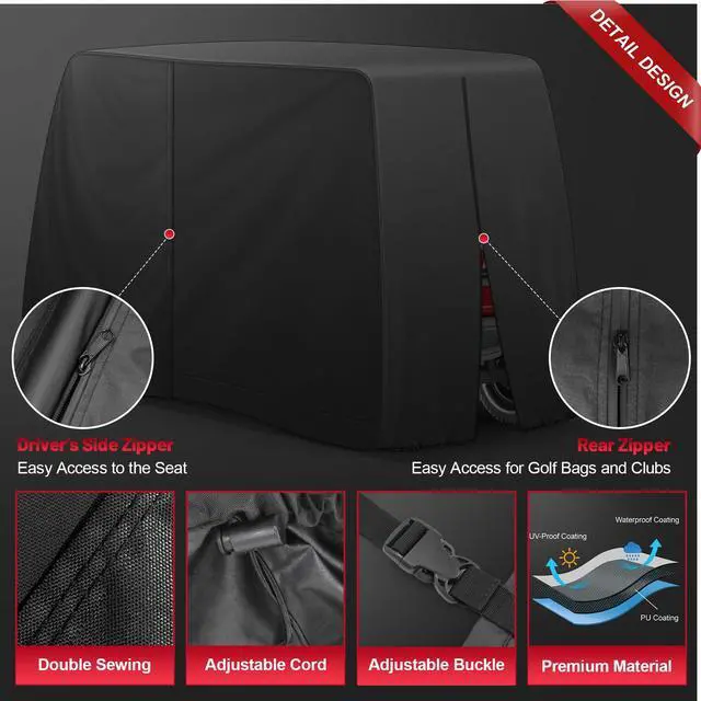 Alt view image 4 of 7 - Comnova Golf Cart Cover 6 Passenger - 600D Waterproof Golf Carts Enclosure with Zipper, Windproof & UV Resistant, Outdoor Golf Cart Cover Universal Fit EZGO, Club Car, Yamaha up to 156"L x 51"W x 70"H