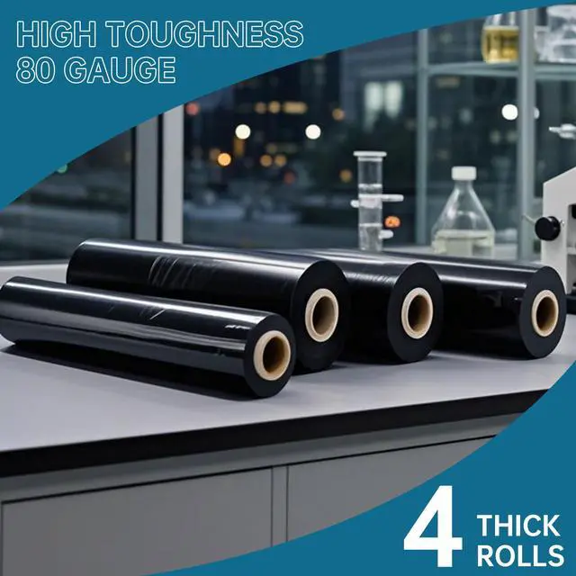 Alt view image 5 of 7 - Black Plastic Shrink Wrap Roll 18 Inch 1500 Feet, Stretch Wrap 4 Pack | 80 Gauge,800% Industrial Stretch, Black Stretch Film Self-Adhesive Cling, Plastic Wrap for Furniture Wrapping Shipping Moving