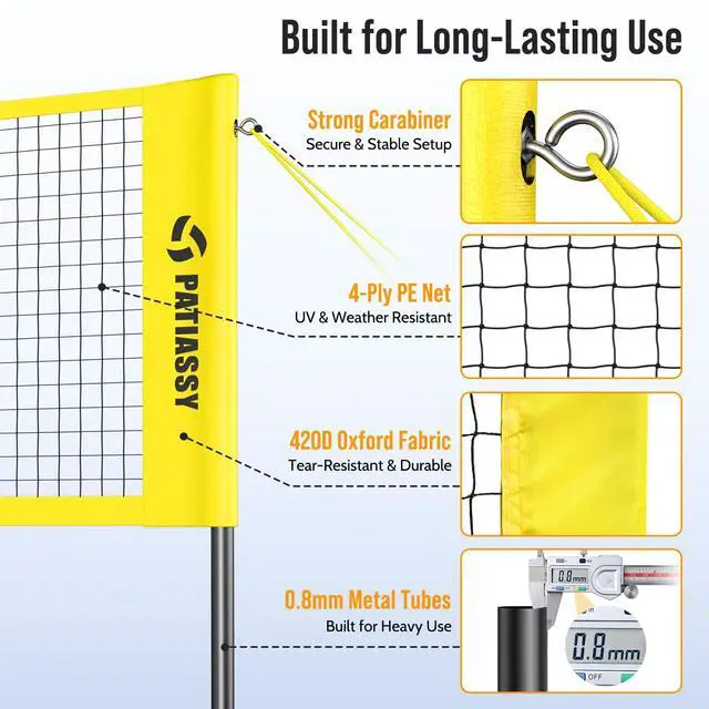 Alt view image 3 of 7 - 4 Square Volleyball Game Set, 4 Way Net System with 16FT & 32FT Court, Adjustable Height Backyard Badminton Combo, Portable Outdoor Kit with Ball, Pump, Boundary Line, Carry Bag