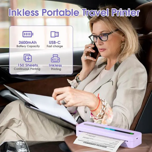 Alt view image 2 of 7 - Portable Thermal Printer, Bluetooth Portable Printers Wireless for Travel, M832 Inkless Mobile Printer for Phone Laptop, Support 8.5''x11''/A4/4.33''/3.15''/2.08'' Thermal Paper, with Case