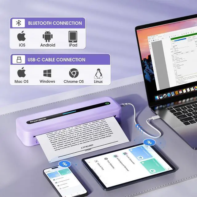 Alt view image 4 of 7 - Portable Thermal Printer, Bluetooth Portable Printers Wireless for Travel, M832 Inkless Mobile Printer for Phone Laptop, Support 8.5''x11''/A4/4.33''/3.15''/2.08'' Thermal Paper, with Case