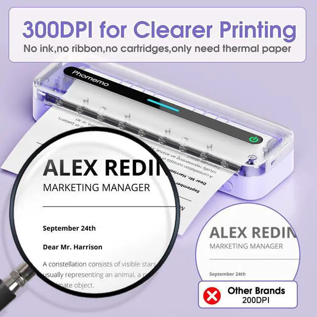 Alt view image 5 of 7 - Portable Thermal Printer, Bluetooth Portable Printers Wireless for Travel, M832 Inkless Mobile Printer for Phone Laptop, Support 8.5''x11''/A4/4.33''/3.15''/2.08'' Thermal Paper, with Case
