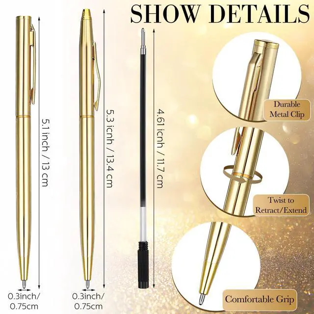 Alt view image 2 of 7 - 150 Pack Gold Pens Bulk Gold Metal Slim Ballpoint Pens Retractable Black Ink 1.0 mm Ballpoint for Wedding Business Office Writing Supplies