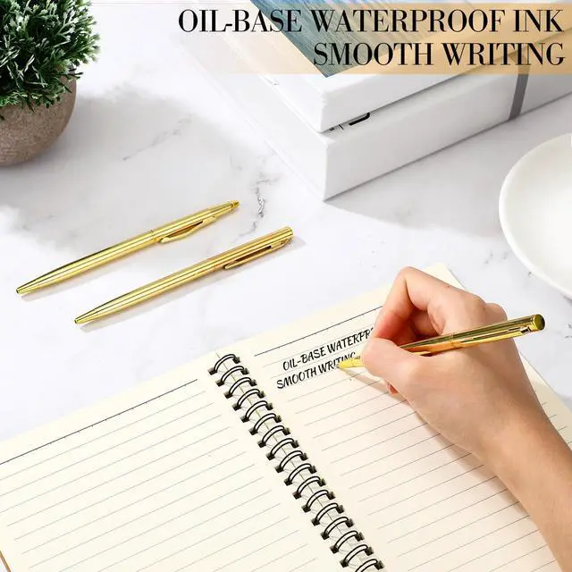 Alt view image 3 of 7 - 150 Pack Gold Pens Bulk Gold Metal Slim Ballpoint Pens Retractable Black Ink 1.0 mm Ballpoint for Wedding Business Office Writing Supplies