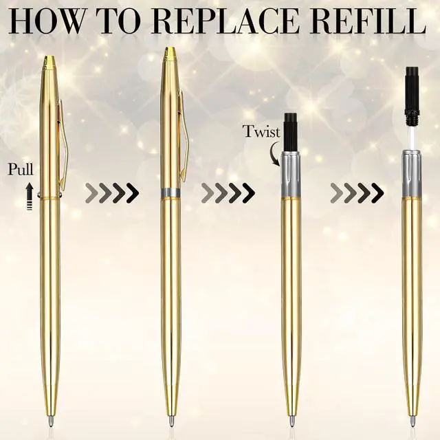 Alt view image 4 of 7 - 150 Pack Gold Pens Bulk Gold Metal Slim Ballpoint Pens Retractable Black Ink 1.0 mm Ballpoint for Wedding Business Office Writing Supplies