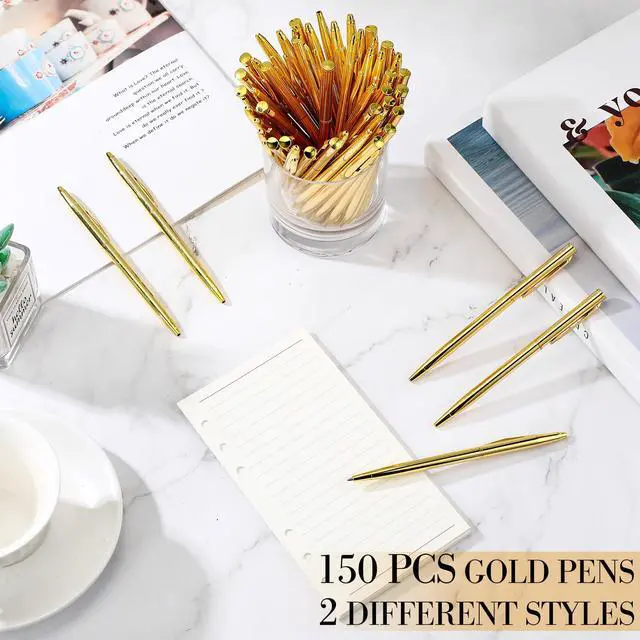 Alt view image 5 of 7 - 150 Pack Gold Pens Bulk Gold Metal Slim Ballpoint Pens Retractable Black Ink 1.0 mm Ballpoint for Wedding Business Office Writing Supplies
