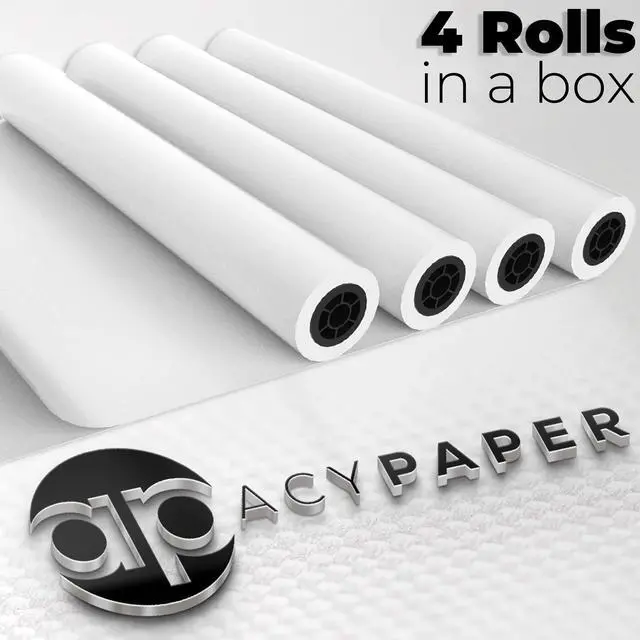 Alt view image 3 of 4 - Plotter Paper 24 x 150, CAD Paper Rolls, 20 lb. Bond Paper on 2" Core for CAD Printing on Wide Format Ink Jet Printers, 4 Rolls per Box. Premium Quality