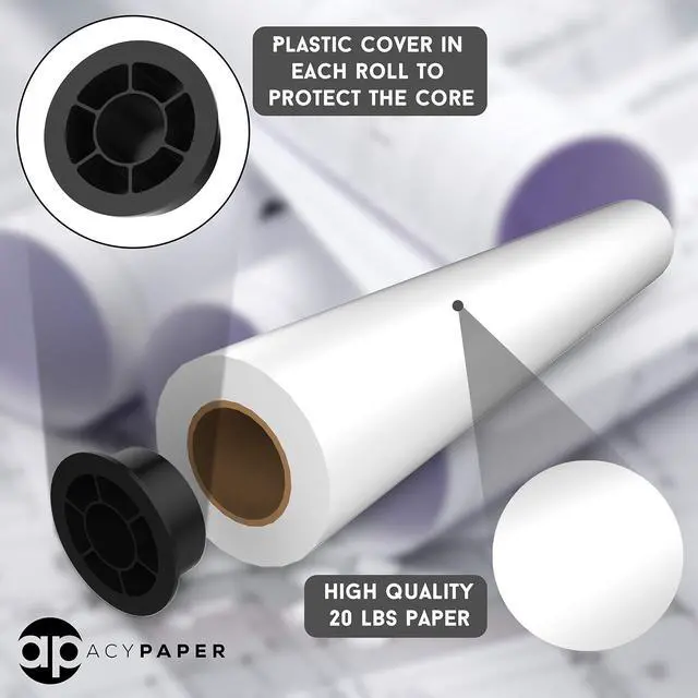 Alt view image 2 of 4 - Plotter Paper 24 x 150, CAD Paper Rolls, 20 lb. Bond Paper on 2" Core for CAD Printing on Wide Format Ink Jet Printers, 4 Rolls per Box. Premium Quality