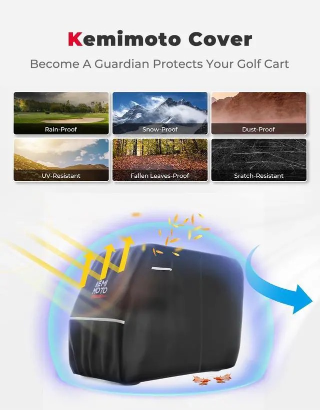 Alt view image 2 of 7 - 600D Waterproof Golf Cart Cover, Universal Heavy Duty Large Golf Cart Rain Cover with Storage Bag Compatible with EZGO Club Car 2/2+2/4 Passenger, Black