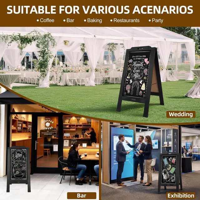 Alt view image 7 of 7 - Magnetic Portable A-Frame Chalkboard Signs, 40" x 20" Large Wood Sandwich Board Signs Outdoor, Double-Sided Sidewalk Standing Chalk Board for Business, Wedding, Vendor Display, Coffee Shope - Black