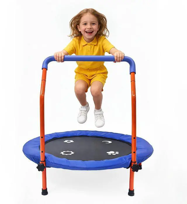 Main image of 36" Foldable Mini Trampoline for Kids, ASTM Certified, Blue | Climate Pledge Friendly Toddler Trampoline with Padded Handlebar, Elastic Band No Springs, Easy to Assemble, Gift for Kids