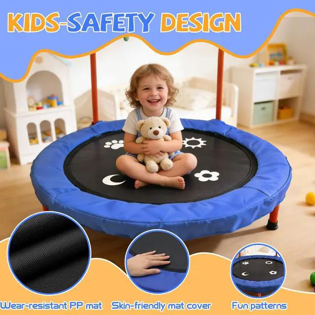 Alt view image 4 of 7 - 36" Foldable Mini Trampoline for Kids, ASTM Certified, Blue | Climate Pledge Friendly Toddler Trampoline with Padded Handlebar, Elastic Band No Springs, Easy to Assemble, Gift for Kids