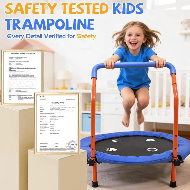 Alt view image 7 of 7 - 36" Foldable Mini Trampoline for Kids, ASTM Certified, Blue | Climate Pledge Friendly Toddler Trampoline with Padded Handlebar, Elastic Band No Springs, Easy to Assemble, Gift for Kids
