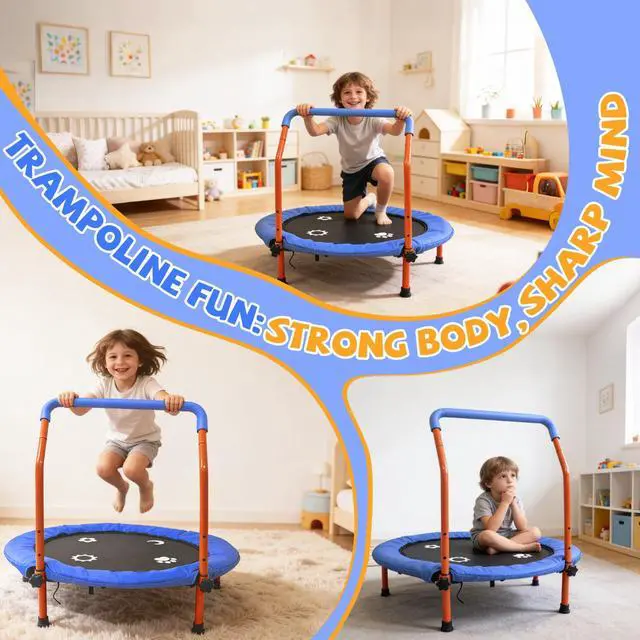 Alt view image 6 of 7 - 36" Foldable Mini Trampoline for Kids, ASTM Certified, Blue | Climate Pledge Friendly Toddler Trampoline with Padded Handlebar, Elastic Band No Springs, Easy to Assemble, Gift for Kids