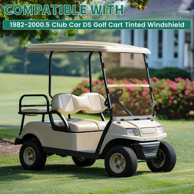 Alt view image 2 of 7 - Tinted Windshield Compatible with 1982-2000.5 Club Car DS Golf Cart Smoke Style Fold Down Windscreen
