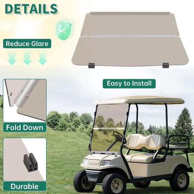 Alt view image 6 of 7 - Tinted Windshield Compatible with 1982-2000.5 Club Car DS Golf Cart Smoke Style Fold Down Windscreen