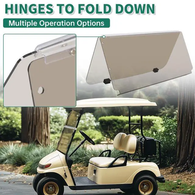 Alt view image 5 of 7 - Tinted Windshield Compatible with 1982-2000.5 Club Car DS Golf Cart Smoke Style Fold Down Windscreen