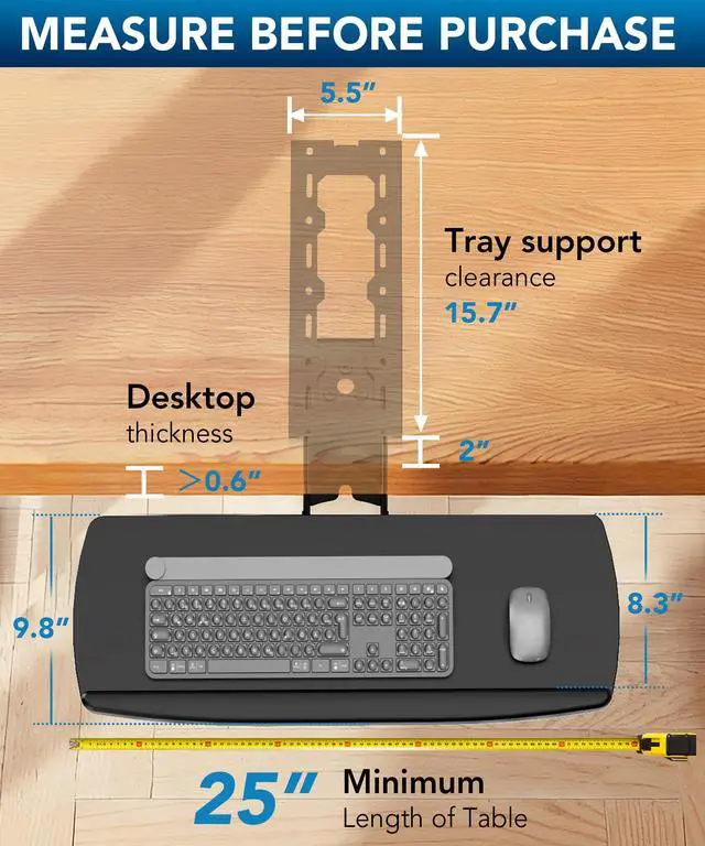 Alt view image 3 of 7 - Keyboard Tray Under Desk with Storage Drawer, Height Adjustable Keyboard Tray Slide Out 360° Swivel Tilt, Ergonomic Under Desk Mount Keyboard & Mouse Holder for Gaming Home Office, Black