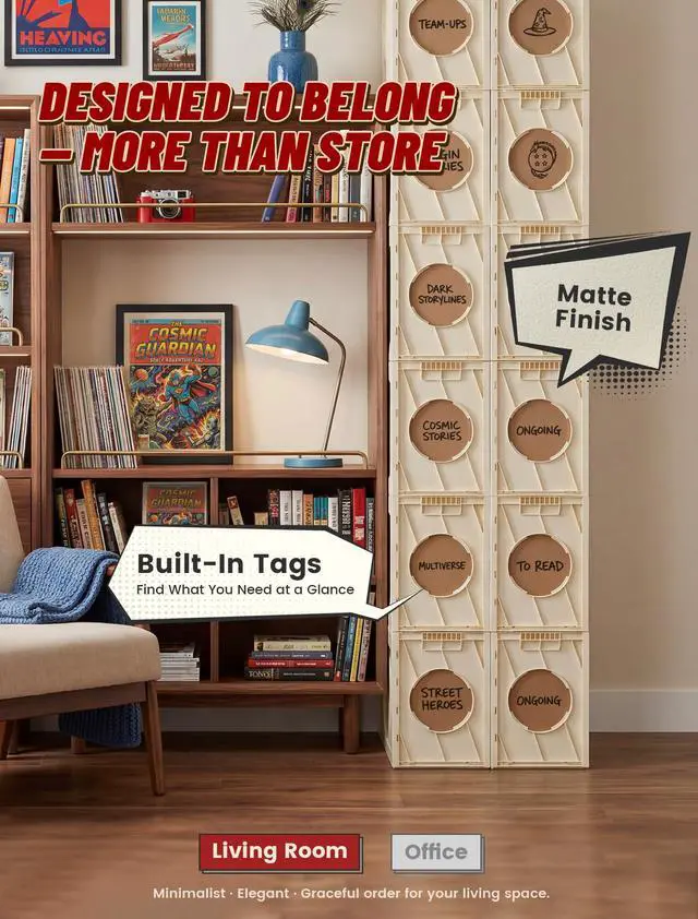 Alt view image 6 of 6 - Comic Book Storage Box, Holds Up to 150 Comics (Warm White) | 2PCS, Acid Free Plastic Book Bin with 2 Adjustable Dividers