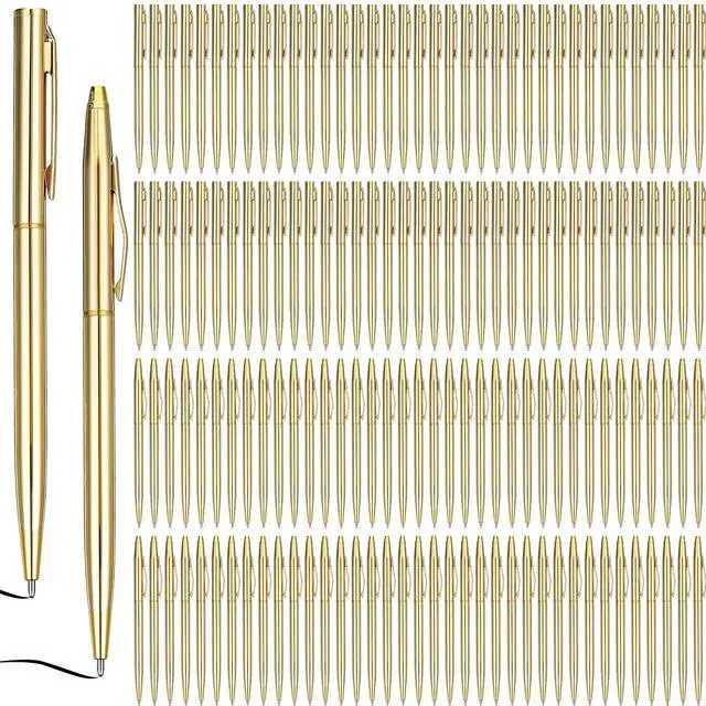 Main image of 150 Pack Gold Pens Bulk Gold Metal Slim Ballpoint Pens Retractable Black Ink 1.0 mm Ballpoint for Wedding Business Office Writing Supplies