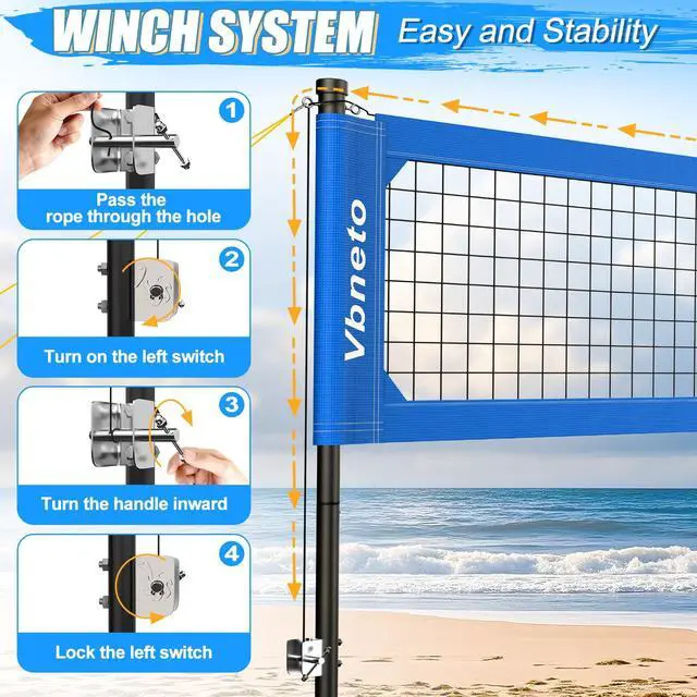 Alt view image 2 of 7 - Volleyball Net for Backyard, No Sagging Professional Heavy Duty Outdoor Portable Net Set with Poles, Adjustable Height, Includes Volleyball & Carry Bag, Ideal for Beach and Grass