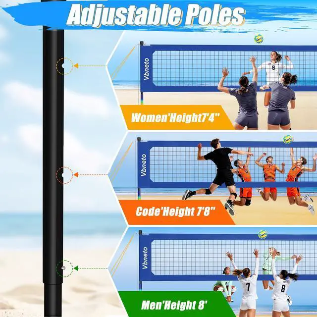 Alt view image 3 of 7 - Volleyball Net for Backyard, No Sagging Professional Heavy Duty Outdoor Portable Net Set with Poles, Adjustable Height, Includes Volleyball & Carry Bag, Ideal for Beach and Grass