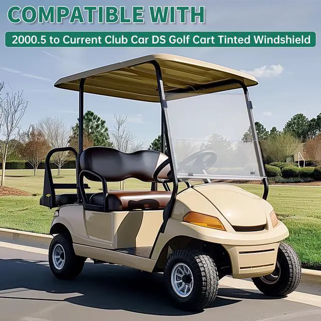 Alt view image 2 of 7 - Tinted Windshield Compatible with 2000.5 to Current Club Car DS Golf Cart Smoke Style Windshield Approximate Dimensions 40"W X 36.5"H Fold Down