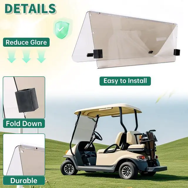 Alt view image 6 of 7 - Tinted Windshield Compatible with 2000.5 to Current Club Car DS Golf Cart Smoke Style Windshield Approximate Dimensions 40"W X 36.5"H Fold Down