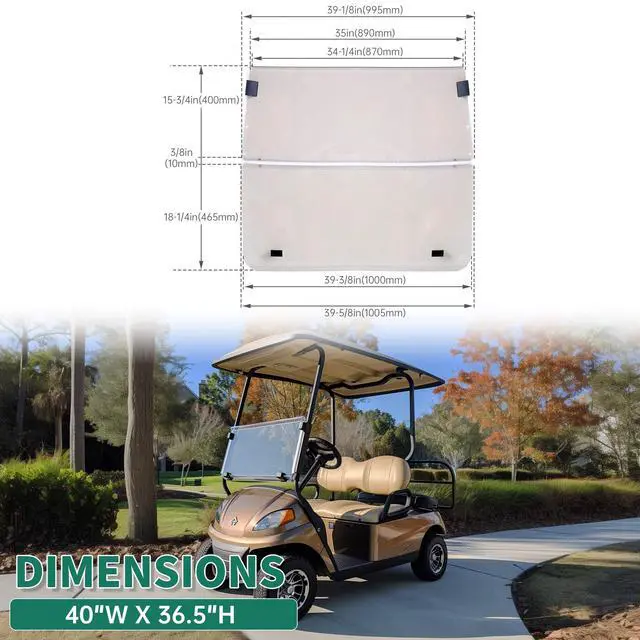 Alt view image 7 of 7 - Tinted Windshield Compatible with 2000.5 to Current Club Car DS Golf Cart Smoke Style Windshield Approximate Dimensions 40"W X 36.5"H Fold Down