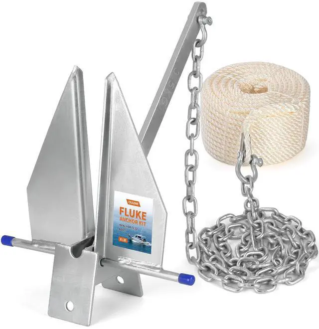 Main image of 8/10/13 LB Fluke Anchor Kit with 100 FT Nylon Rope, Chain and Shackles, Danforth Anchor for Pontoon, Dinghies, Fishing and Bass Boats 12-32 FT