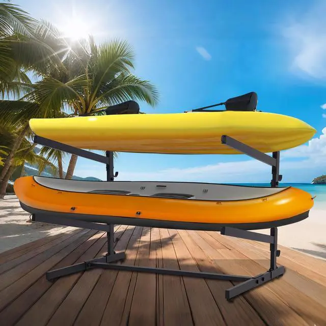 Main image of Kayak Storage Rack, Heavy Duty 2 Level Freestanding Rack for Garage and Outdoor Storage, Holds Kayak, Canoe, Surfboard & Paddleboard, Steel Construction with Felt Padding