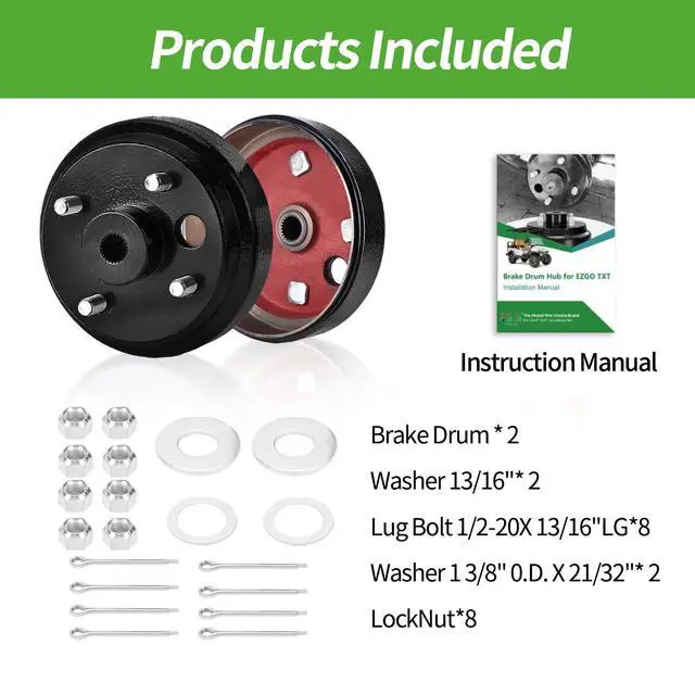 Alt view image 5 of 7 - Golf Cart Brake Drum Hub Assembly for EZGO TXT PDS 1982-up Electric & 1982-1993 2-Cycle Gas, Replace OEM# 19186G1P