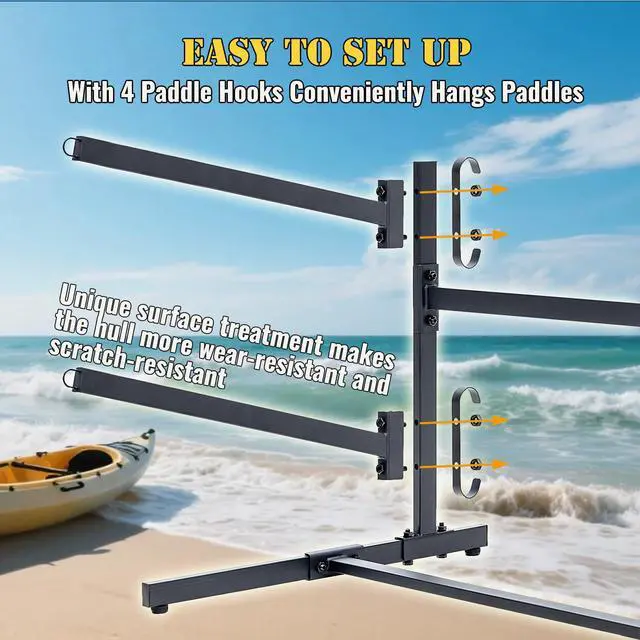 Alt view image 3 of 7 - Kayak Storage Rack, Heavy Duty 2 Level Freestanding Rack for Garage and Outdoor Storage, Holds Kayak, Canoe, Surfboard & Paddleboard, Steel Construction with Felt Padding