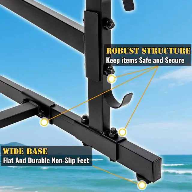 Alt view image 5 of 7 - Kayak Storage Rack, Heavy Duty 2 Level Freestanding Rack for Garage and Outdoor Storage, Holds Kayak, Canoe, Surfboard & Paddleboard, Steel Construction with Felt Padding