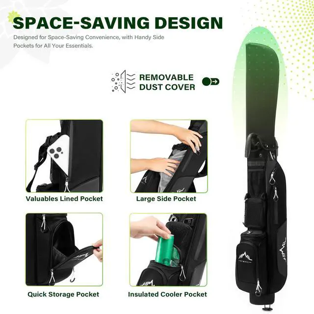 Alt view image 3 of 6 - Small Par 3 Golf Stand Bag - Lightweight for Pitch & Putt | Par 3 & Driving Range, Holds 4-6 Clubs, 2-Way Dividers, Dual Shoulder Straps, Cooler Pocket, Dust Cover, Stable Stand