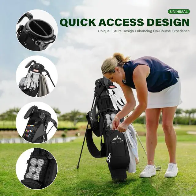Alt view image 4 of 6 - Small Par 3 Golf Stand Bag - Lightweight for Pitch & Putt | Par 3 & Driving Range, Holds 4-6 Clubs, 2-Way Dividers, Dual Shoulder Straps, Cooler Pocket, Dust Cover, Stable Stand