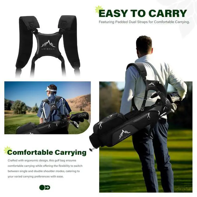 Alt view image 5 of 6 - Small Par 3 Golf Stand Bag - Lightweight for Pitch & Putt | Par 3 & Driving Range, Holds 4-6 Clubs, 2-Way Dividers, Dual Shoulder Straps, Cooler Pocket, Dust Cover, Stable Stand