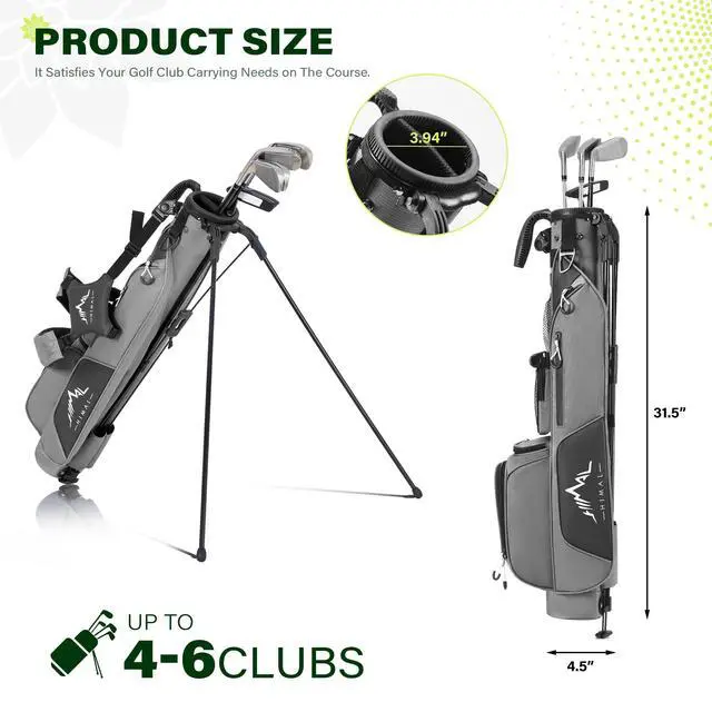 Alt view image 2 of 7 - Small Par 3 Golf Stand Bag - Lightweight for Pitch & Putt | Par 3 & Driving Range, Holds 4-6 Clubs, 2-Way Dividers, Dual Shoulder Straps, Cooler Pocket, Dust Cover, Stable Stand