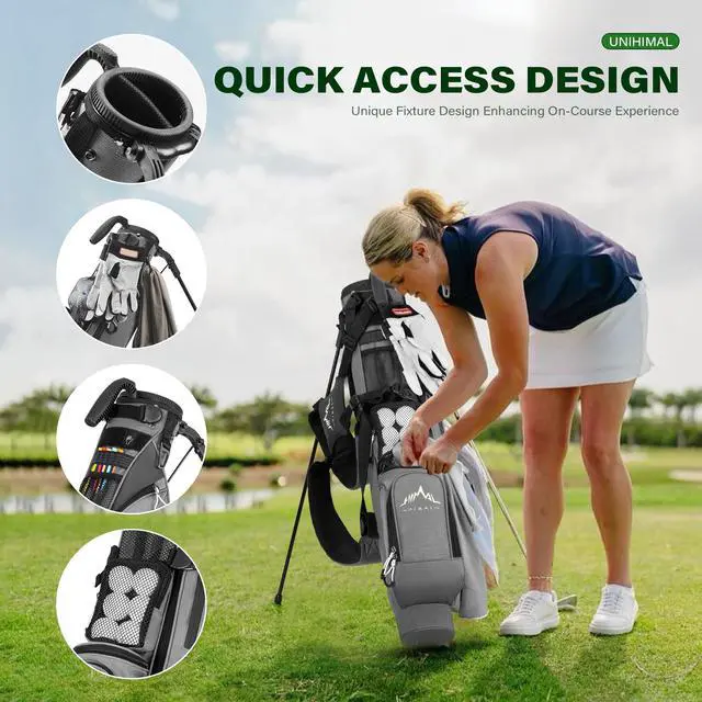 Alt view image 3 of 7 - Small Par 3 Golf Stand Bag - Lightweight for Pitch & Putt | Par 3 & Driving Range, Holds 4-6 Clubs, 2-Way Dividers, Dual Shoulder Straps, Cooler Pocket, Dust Cover, Stable Stand