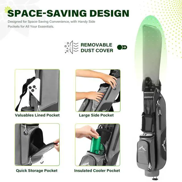 Alt view image 4 of 7 - Small Par 3 Golf Stand Bag - Lightweight for Pitch & Putt | Par 3 & Driving Range, Holds 4-6 Clubs, 2-Way Dividers, Dual Shoulder Straps, Cooler Pocket, Dust Cover, Stable Stand