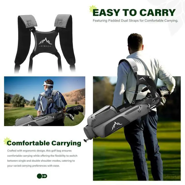 Alt view image 5 of 7 - Small Par 3 Golf Stand Bag - Lightweight for Pitch & Putt | Par 3 & Driving Range, Holds 4-6 Clubs, 2-Way Dividers, Dual Shoulder Straps, Cooler Pocket, Dust Cover, Stable Stand