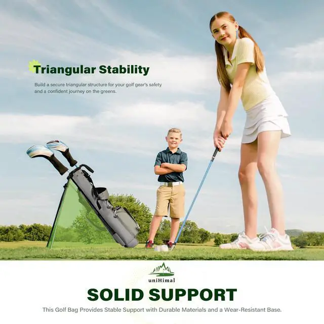 Alt view image 6 of 7 - Small Par 3 Golf Stand Bag - Lightweight for Pitch & Putt | Par 3 & Driving Range, Holds 4-6 Clubs, 2-Way Dividers, Dual Shoulder Straps, Cooler Pocket, Dust Cover, Stable Stand