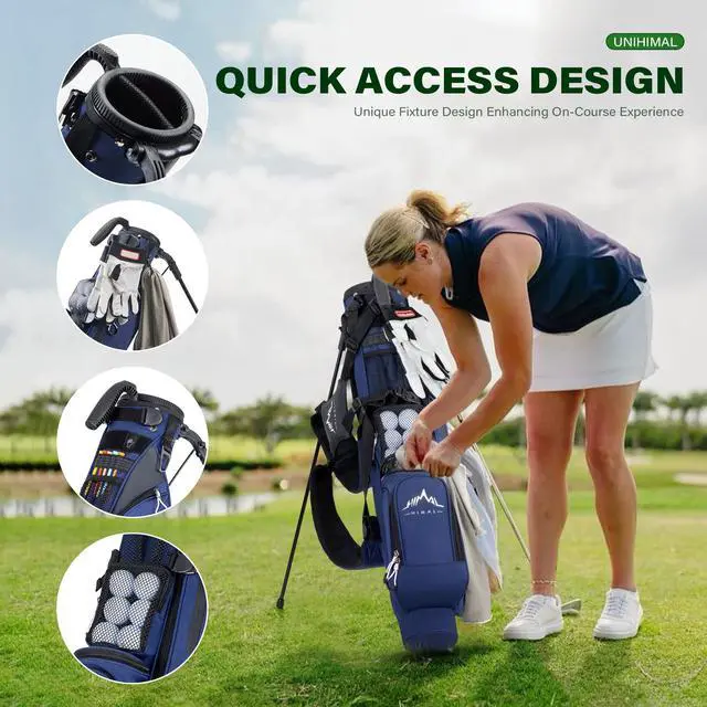 Alt view image 3 of 6 - Small Par 3 Golf Stand Bag - Lightweight for Pitch & Putt | Par 3 & Driving Range, Holds 4-6 Clubs, 2-Way Dividers, Dual Shoulder Straps, Cooler Pocket, Dust Cover, Stable Stand