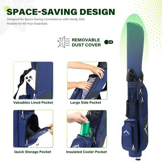 Alt view image 4 of 6 - Small Par 3 Golf Stand Bag - Lightweight for Pitch & Putt | Par 3 & Driving Range, Holds 4-6 Clubs, 2-Way Dividers, Dual Shoulder Straps, Cooler Pocket, Dust Cover, Stable Stand