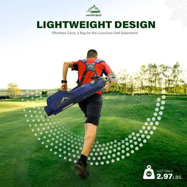 Alt view image 6 of 6 - Small Par 3 Golf Stand Bag - Lightweight for Pitch & Putt | Par 3 & Driving Range, Holds 4-6 Clubs, 2-Way Dividers, Dual Shoulder Straps, Cooler Pocket, Dust Cover, Stable Stand