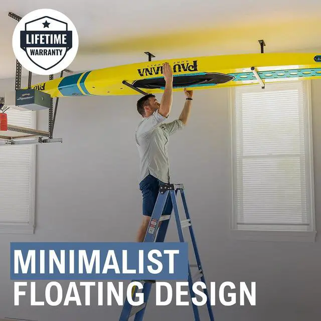Alt view image 2 of 6 - Standup Paddle Board and Surfboard Garage Storage Rack - Adjustable Ceiling Mount Hanger for SUP Storage, Heavy Duty Overhead Paddleboard Organizer for Garage, Space Saving Rack